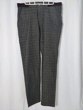 Major Threads Men’s Gray Plaid Dress Pants Sz 34 Slash Pockets